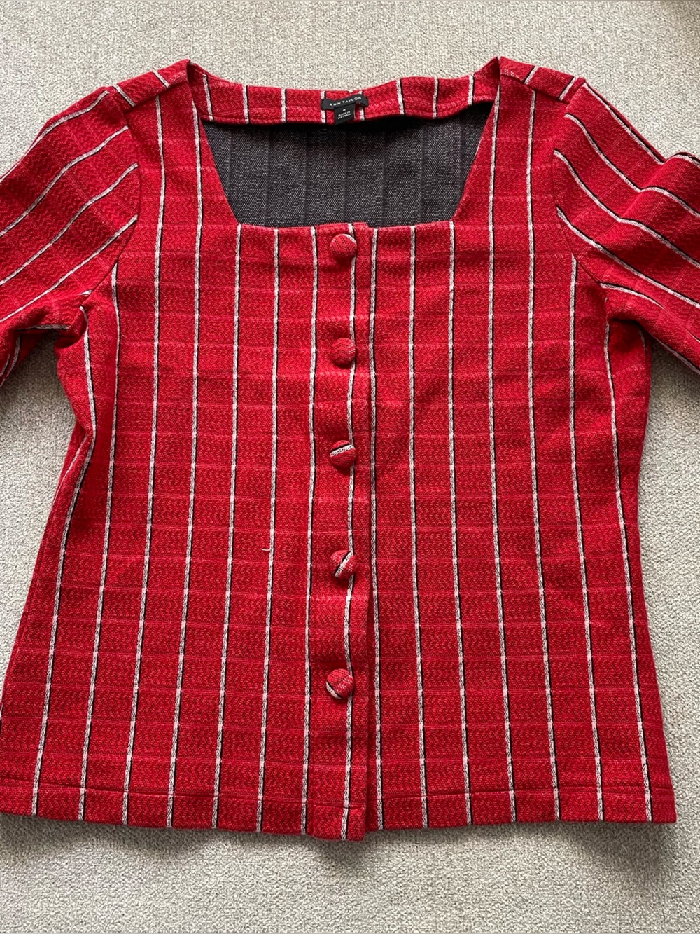 Ann Taylor Red Striped Square-Neck Knit Top